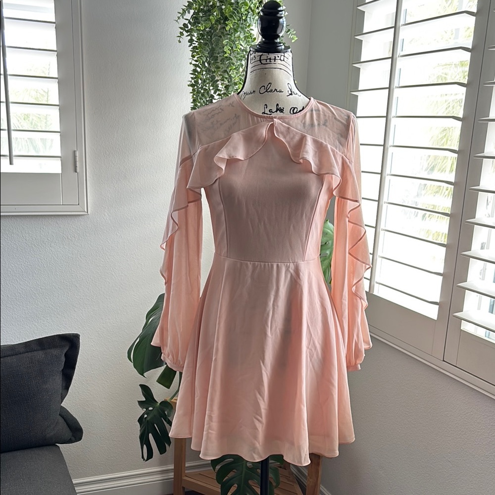 Vintage Inspired Pink-Peach colored Ruffle Dress